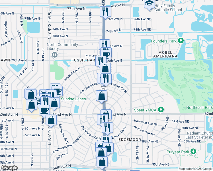 map of restaurants, bars, coffee shops, grocery stores, and more near in St. Petersburg