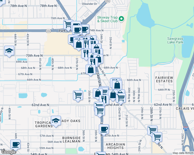 map of restaurants, bars, coffee shops, grocery stores, and more near 6630 US Highway 19 North in Pinellas Park