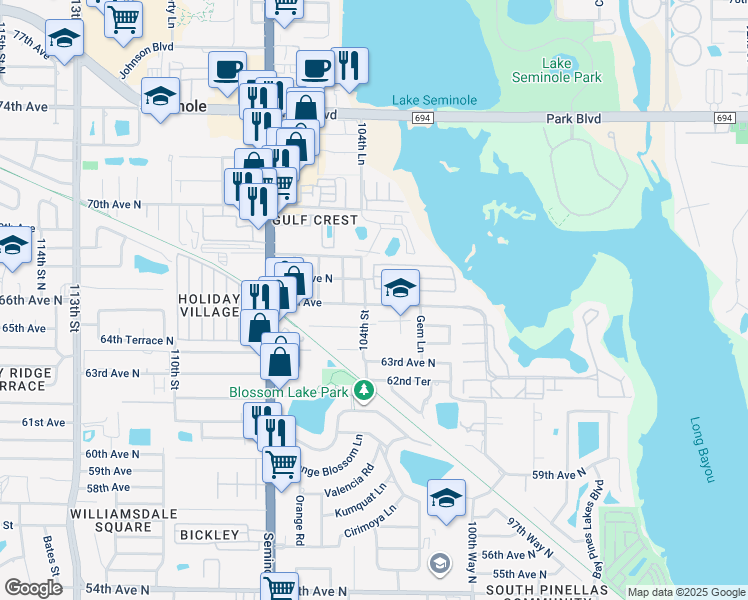 map of restaurants, bars, coffee shops, grocery stores, and more near 10302 66th Avenue in Seminole