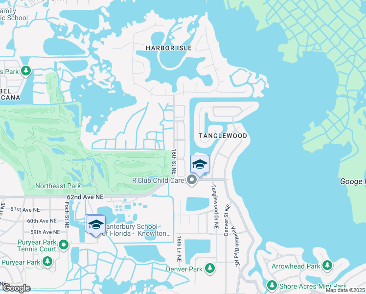 map of restaurants, bars, coffee shops, grocery stores, and more near 6525 Cape Sable Way Northeast in St. Petersburg