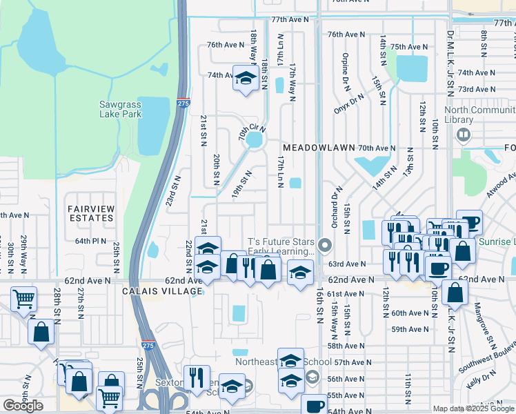 map of restaurants, bars, coffee shops, grocery stores, and more near 6691 18th Way North in St. Petersburg