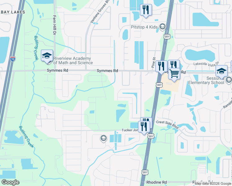 map of restaurants, bars, coffee shops, grocery stores, and more near 10508 Scenic Hollow Drive in Riverview