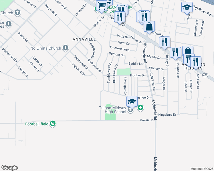 map of restaurants, bars, coffee shops, grocery stores, and more near 2713 Tumbleweed Dr in Corpus Christi