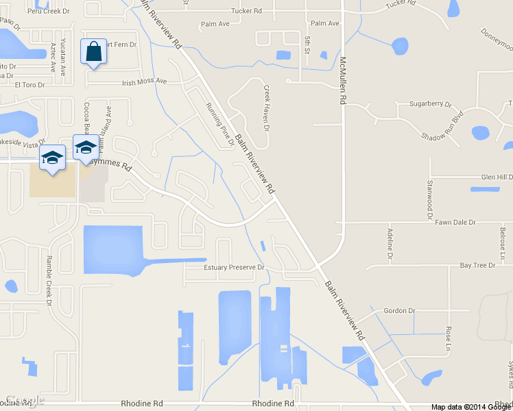 map of restaurants, bars, coffee shops, grocery stores, and more near 11404 Bridge Pine Drive in Riverview