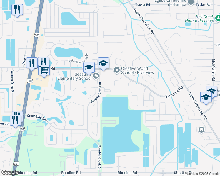 map of restaurants, bars, coffee shops, grocery stores, and more near 11218 Laurel Brook Court in Riverview