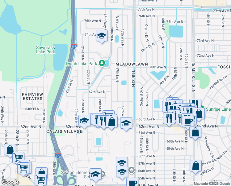 map of restaurants, bars, coffee shops, grocery stores, and more near 6701 17th Lane North in St. Petersburg