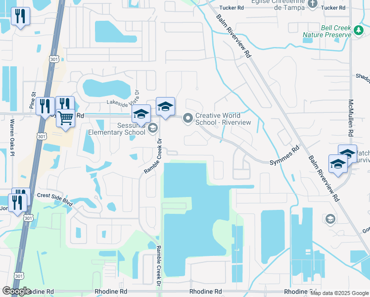 map of restaurants, bars, coffee shops, grocery stores, and more near 11218 Laurel Brook Court in Riverview