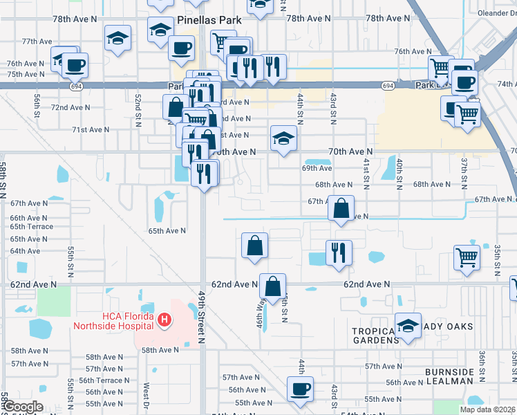 map of restaurants, bars, coffee shops, grocery stores, and more near 4625 66th Place in Pinellas Park