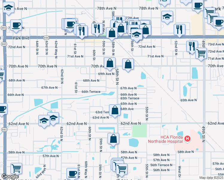 map of restaurants, bars, coffee shops, grocery stores, and more near 5820 67th Avenue North in Pinellas Park