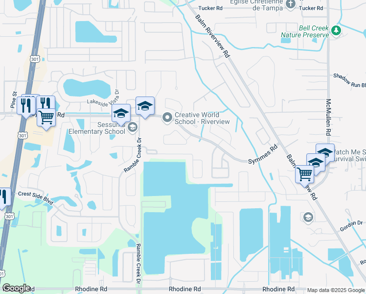 map of restaurants, bars, coffee shops, grocery stores, and more near 11416 Bay Gardens Loop in Riverview
