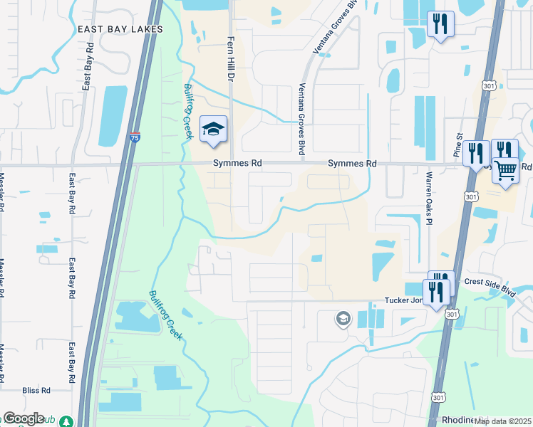map of restaurants, bars, coffee shops, grocery stores, and more near 11719 Ivy Flower Loop in Riverview