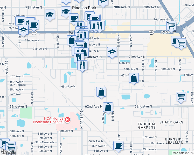 map of restaurants, bars, coffee shops, grocery stores, and more near 4685 66th Place in Pinellas Park