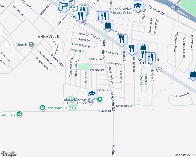 map of restaurants, bars, coffee shops, grocery stores, and more near 10530 Bandera Drive in Corpus Christi