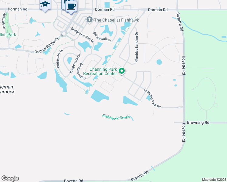 map of restaurants, bars, coffee shops, grocery stores, and more near 17467 New Cross Circle in Lithia