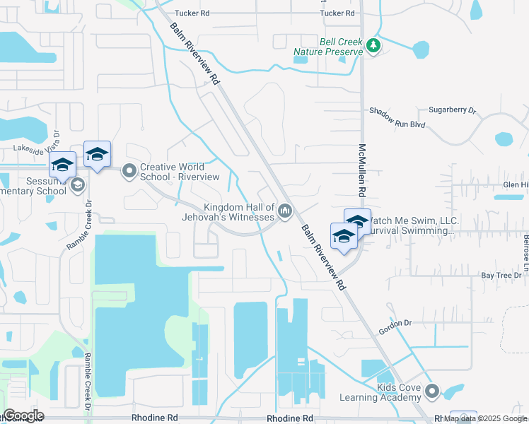 map of restaurants, bars, coffee shops, grocery stores, and more near 11408 Bridge Pine Drive in Riverview