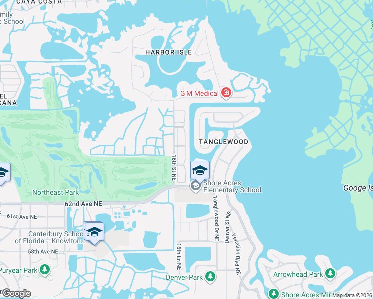 map of restaurants, bars, coffee shops, grocery stores, and more near 1801 Tanglewood Drive Northeast in St. Petersburg