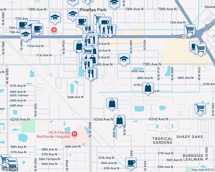 map of restaurants, bars, coffee shops, grocery stores, and more near 6686 47th Street North in Pinellas Park