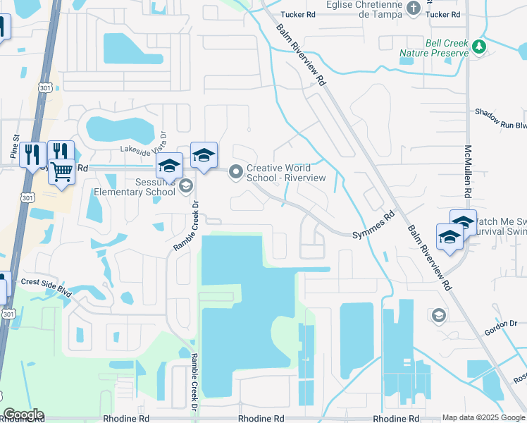 map of restaurants, bars, coffee shops, grocery stores, and more near 11416 Bay Gardens Loop in Riverview