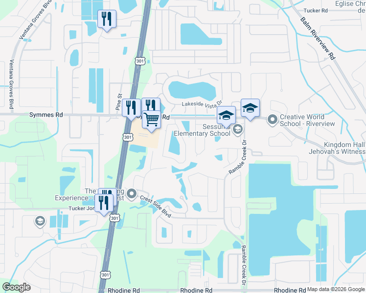 map of restaurants, bars, coffee shops, grocery stores, and more near 11451 Captiva Kay Drive in Riverview