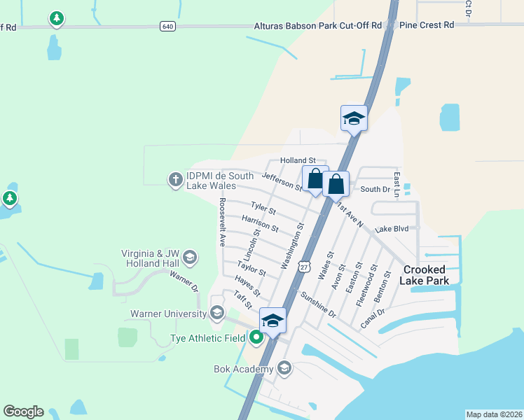 map of restaurants, bars, coffee shops, grocery stores, and more near 211 Tyler Street in Lake Wales