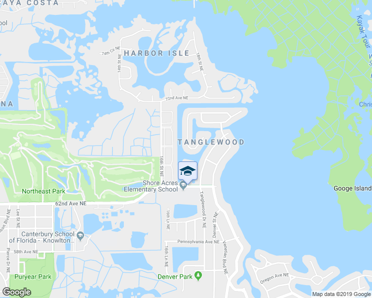 map of restaurants, bars, coffee shops, grocery stores, and more near 1801 Tanglewood Drive Northeast in Saint Petersburg