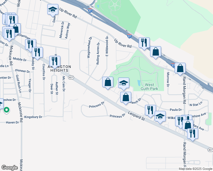 map of restaurants, bars, coffee shops, grocery stores, and more near 9850 La Branch Drive in Corpus Christi