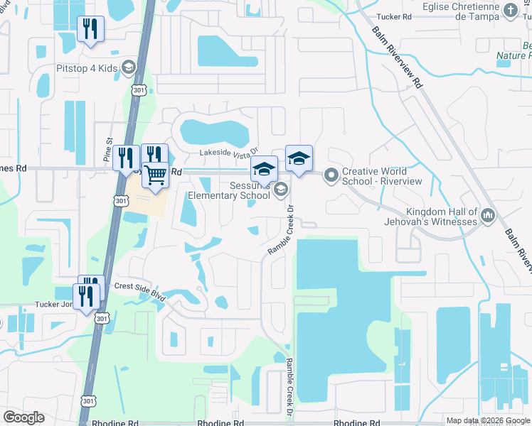 map of restaurants, bars, coffee shops, grocery stores, and more near 11018 Laurel Brook Court in Riverview