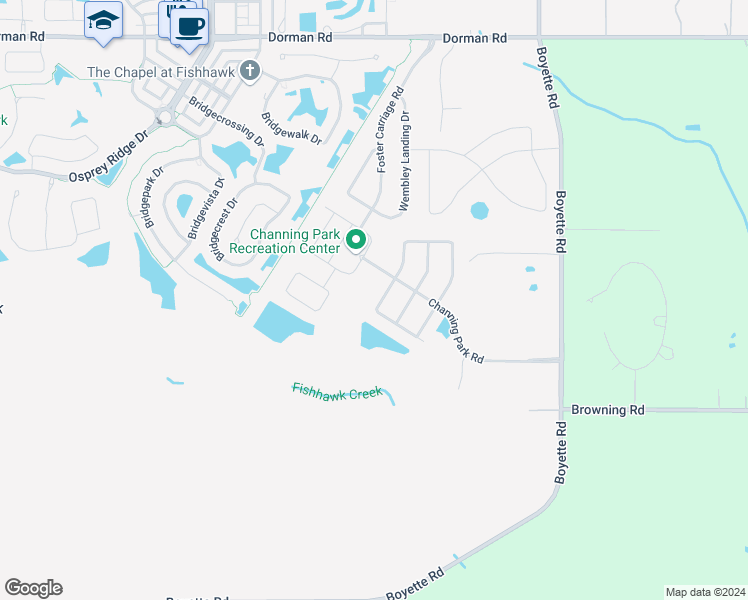 map of restaurants, bars, coffee shops, grocery stores, and more near 11413 Coventry Grove Circle in Lithia