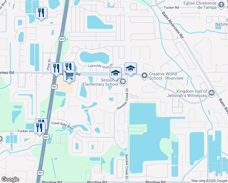 map of restaurants, bars, coffee shops, grocery stores, and more near 11014 Laurel Brook Court in Riverview