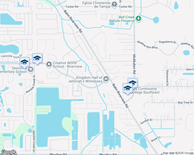 map of restaurants, bars, coffee shops, grocery stores, and more near 11408 Bridge Pine Drive in Riverview