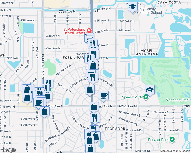 map of restaurants, bars, coffee shops, grocery stores, and more near in St. Petersburg