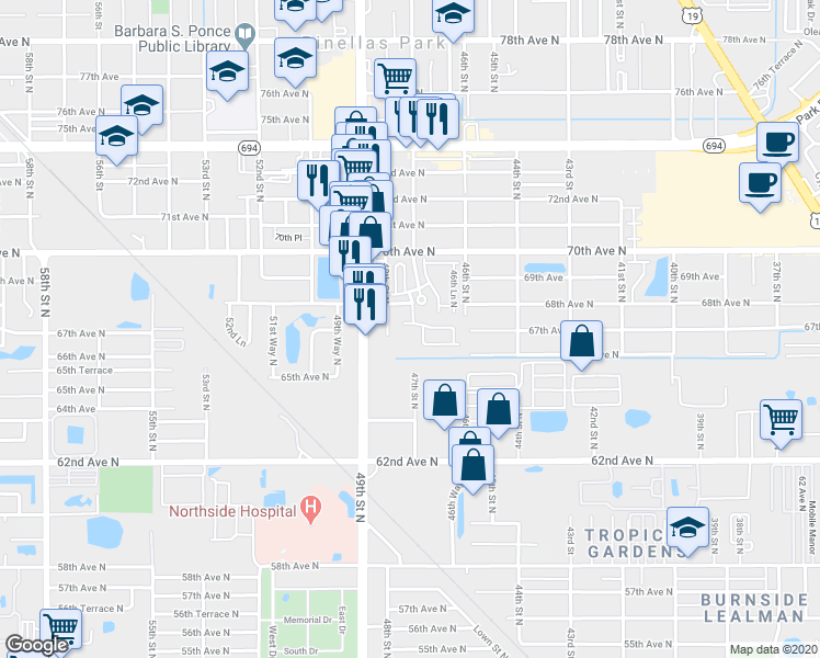 map of restaurants, bars, coffee shops, grocery stores, and more near 6686 47th Street North in Pinellas Park
