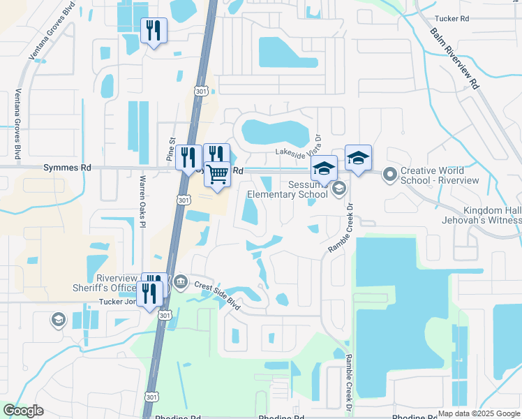 map of restaurants, bars, coffee shops, grocery stores, and more near 11451 Captiva Kay Drive in Riverview
