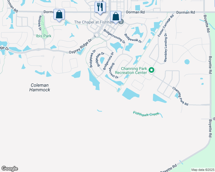 map of restaurants, bars, coffee shops, grocery stores, and more near 16215 Bridgepark Drive in Lithia