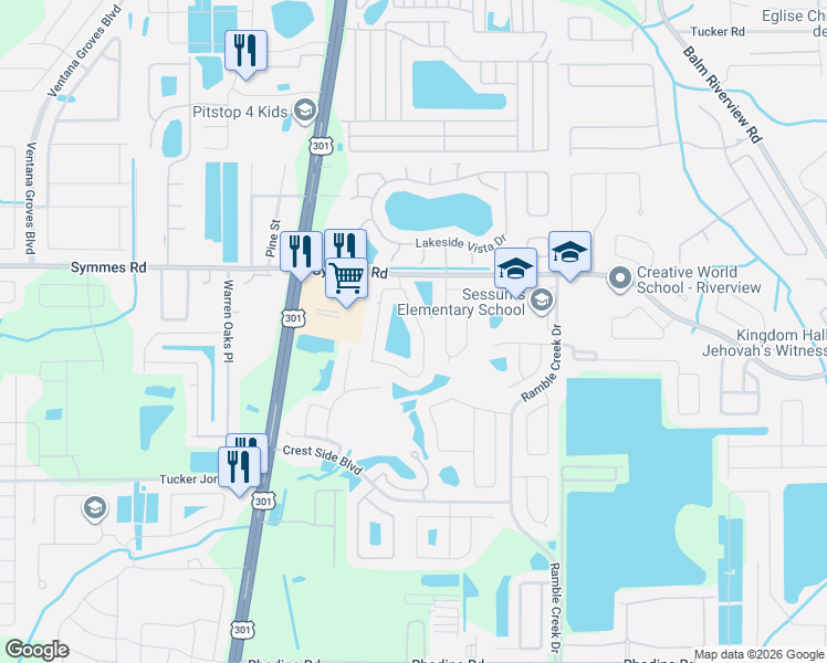 map of restaurants, bars, coffee shops, grocery stores, and more near 11451 Captiva Kay Drive in Riverview