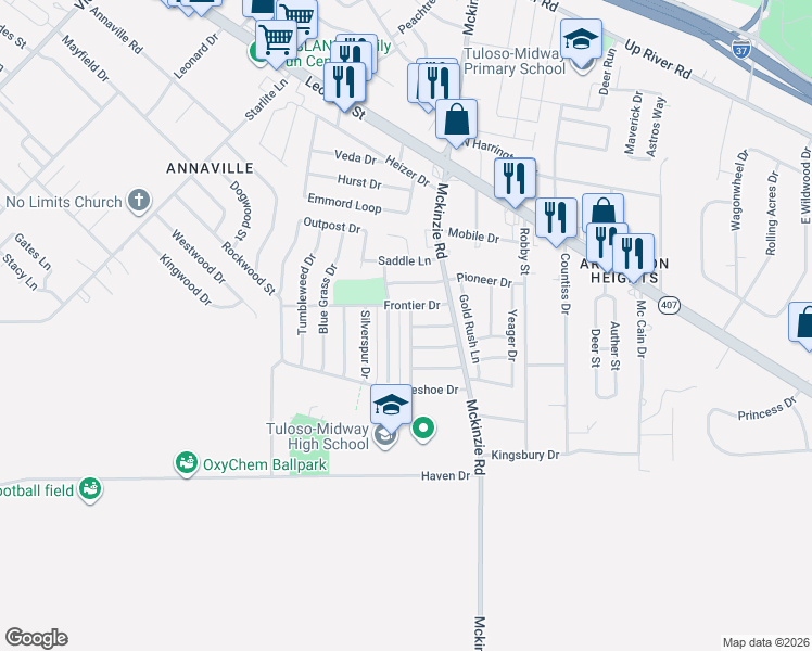 map of restaurants, bars, coffee shops, grocery stores, and more near 10530 Bandera Drive in Corpus Christi
