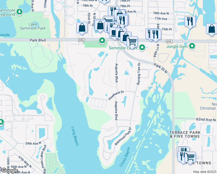 map of restaurants, bars, coffee shops, grocery stores, and more near 8958 Saint Andrews Drive in Seminole