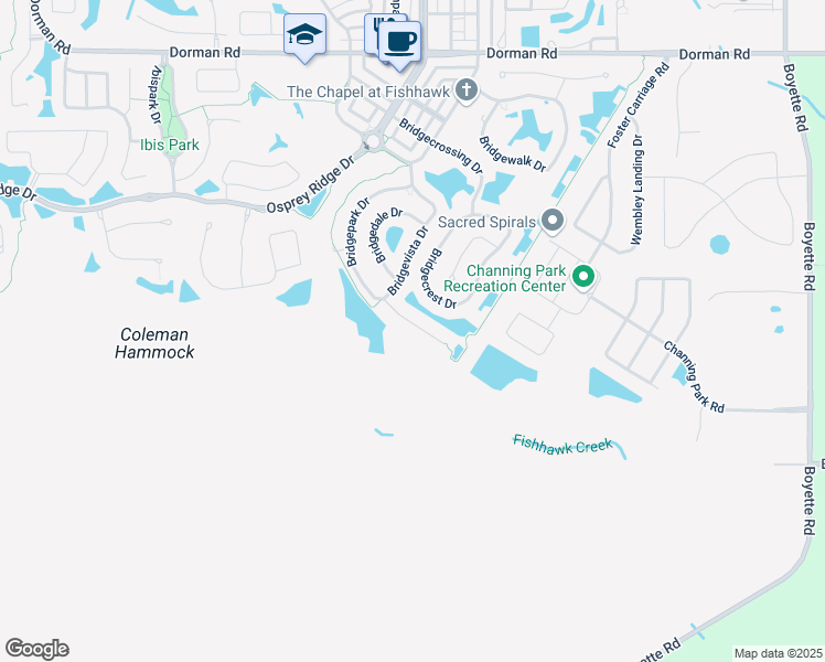 map of restaurants, bars, coffee shops, grocery stores, and more near 16215 Bridgepark Drive in Lithia