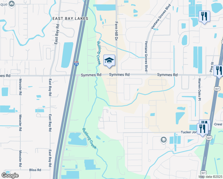 map of restaurants, bars, coffee shops, grocery stores, and more near 10003 Symmes Road in Riverview