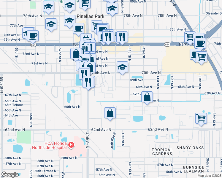 map of restaurants, bars, coffee shops, grocery stores, and more near 6814 46th Lane North in Pinellas Park