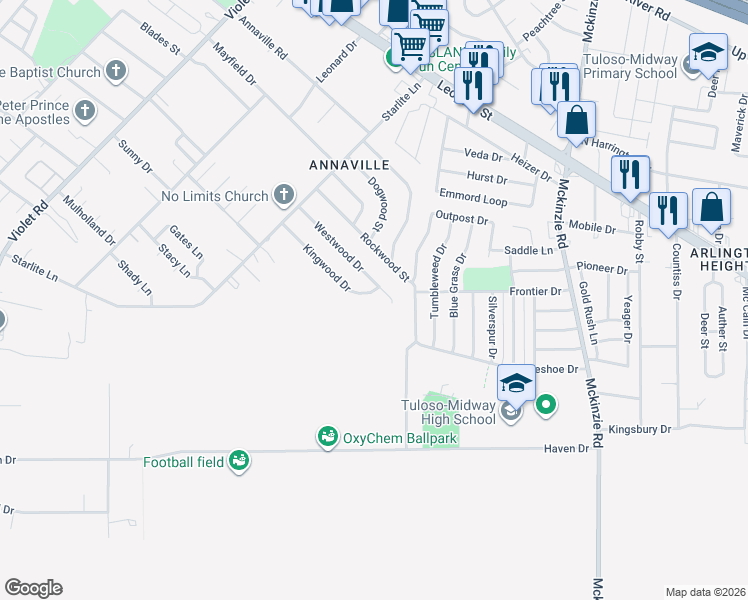 map of restaurants, bars, coffee shops, grocery stores, and more near 10618 Kingwood Drive in Corpus Christi