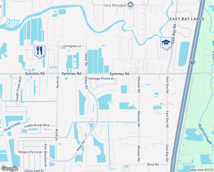 map of restaurants, bars, coffee shops, grocery stores, and more near 8436 Carriage Pointe Drive in Gibsonton