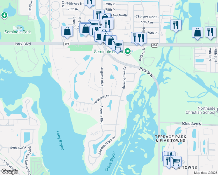 map of restaurants, bars, coffee shops, grocery stores, and more near 6812 Tequesta Drive in Seminole