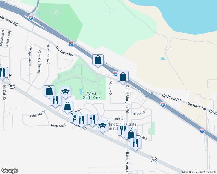 map of restaurants, bars, coffee shops, grocery stores, and more near 2772 Morrow Drive in Corpus Christi