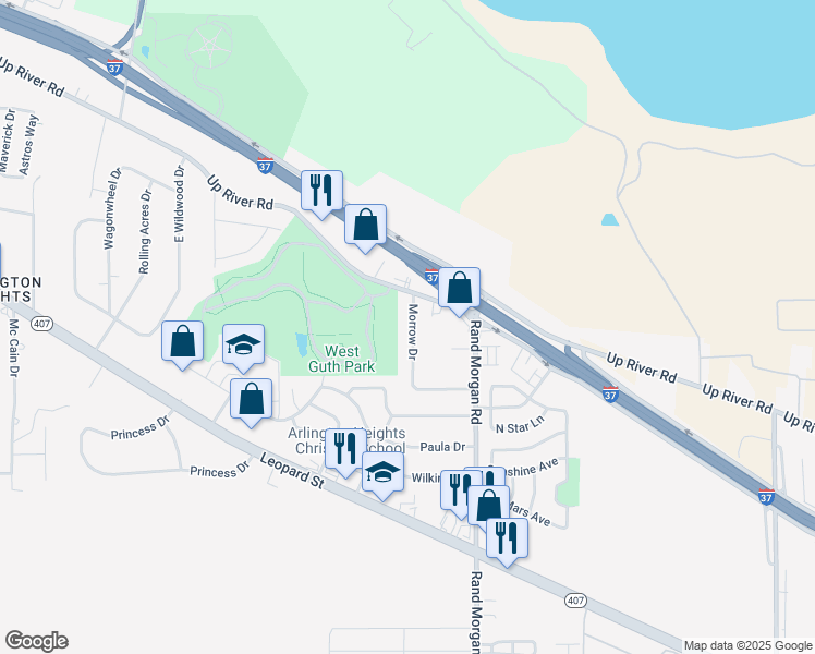 map of restaurants, bars, coffee shops, grocery stores, and more near 2756 Morrow Drive in Corpus Christi