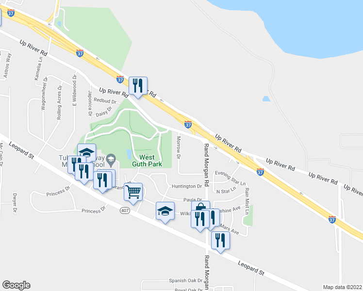 map of restaurants, bars, coffee shops, grocery stores, and more near 2755 Morrow Drive in Corpus Christi