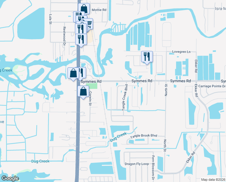 map of restaurants, bars, coffee shops, grocery stores, and more near 11512 Tangle Stone Drive in Gibsonton