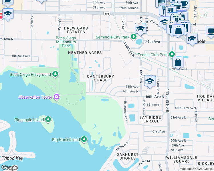 map of restaurants, bars, coffee shops, grocery stores, and more near 12055 68th Terrace in Seminole
