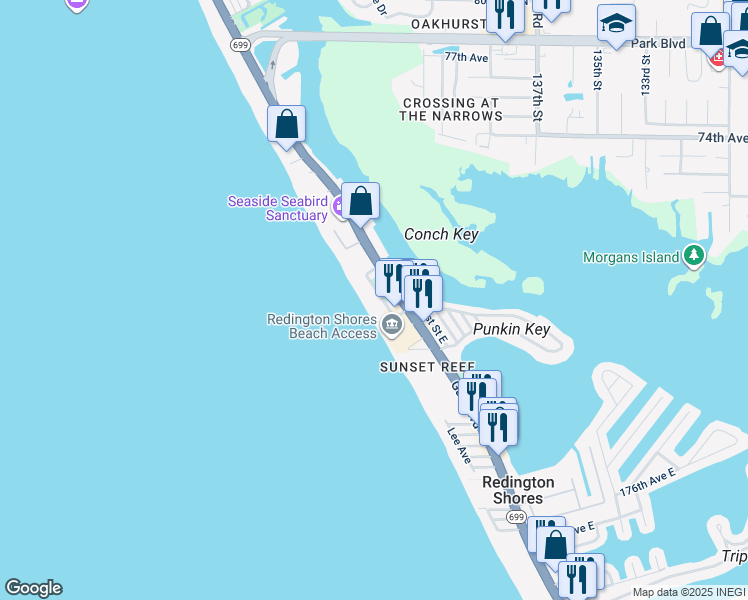 map of restaurants, bars, coffee shops, grocery stores, and more near 18213 Sunset Boulevard in Redington Shores