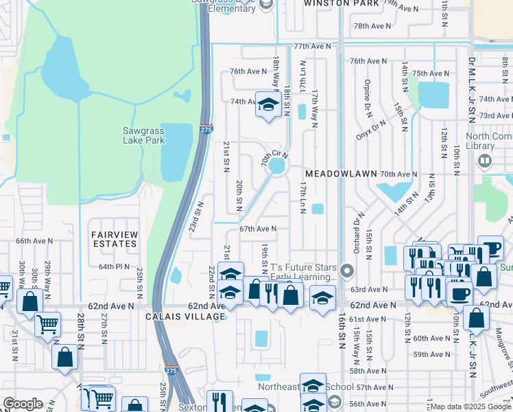 map of restaurants, bars, coffee shops, grocery stores, and more near 6835 George M Lynch Drive North in Saint Petersburg